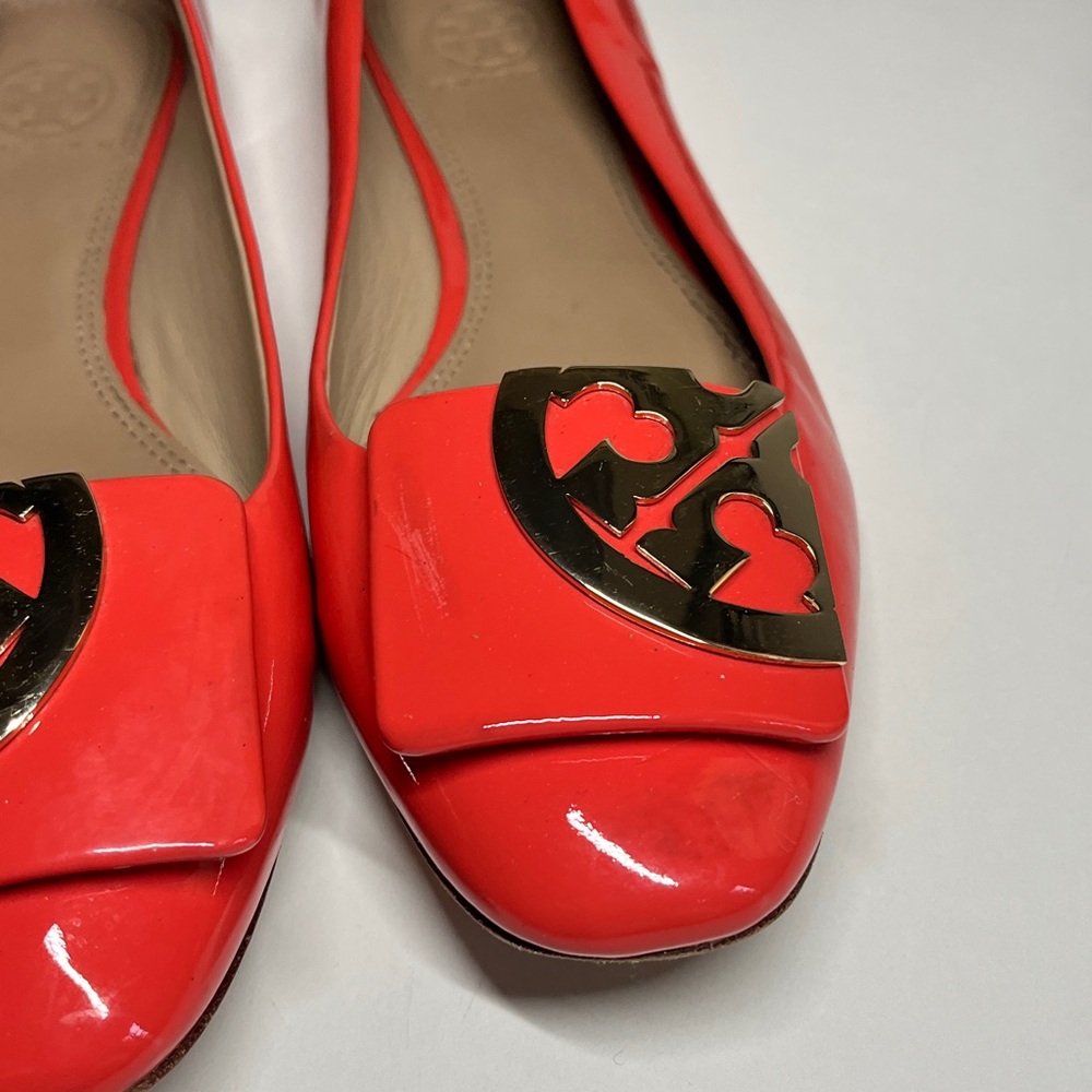 Tory Burch Orange Patent Leather Ballet Flats Size 7M - Picture 8 of 16